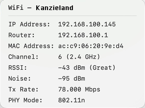 WiFi details submenu